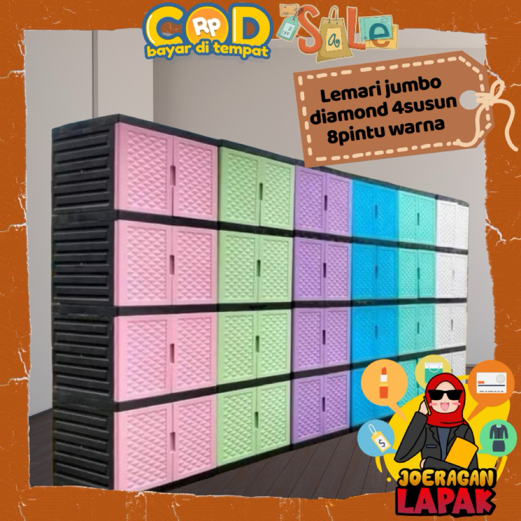 [JOERAGAN LAPAK] LEMARI DIAMOND PLASTIK 4 SUSUN ALMARI BAJU PAKAIAN 8 PINTU JUMBO CONTAINER LACI SER