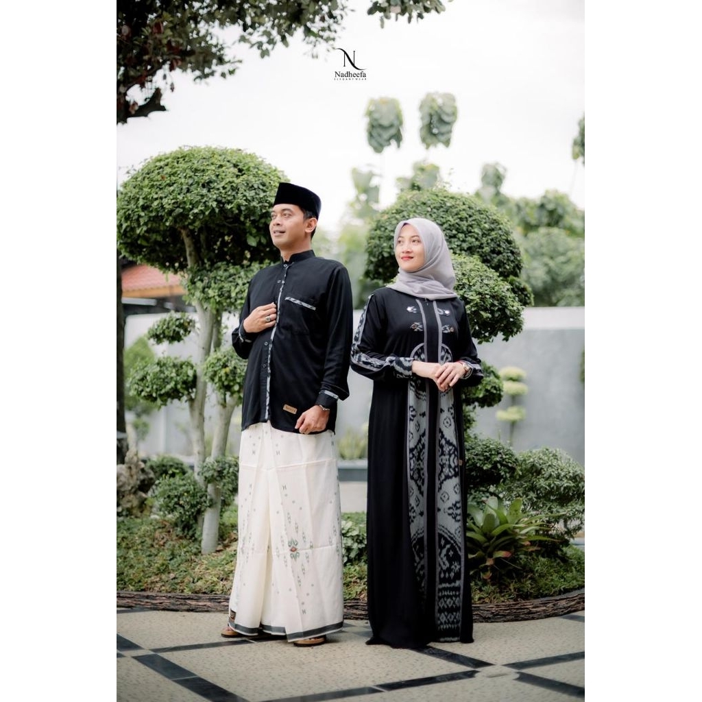 NADHEEFA STORE SET COUPLE GAMIS KOKO TWILL HITAM ETNIK