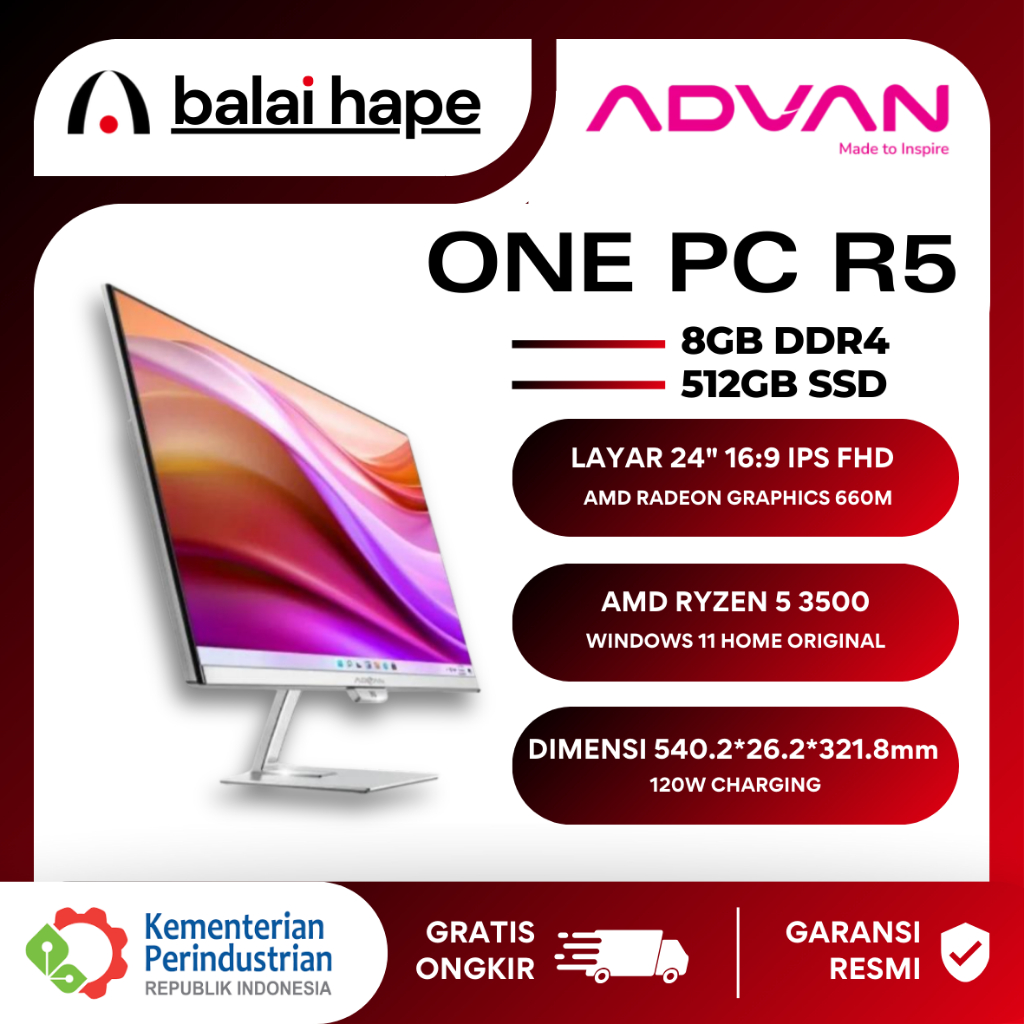 ADVAN All in One PC AIO One PC | AMD Ryzen 5 3500 | 8GB DDR4 512GB SSD | 24" FHD AMD Radeon Graphics