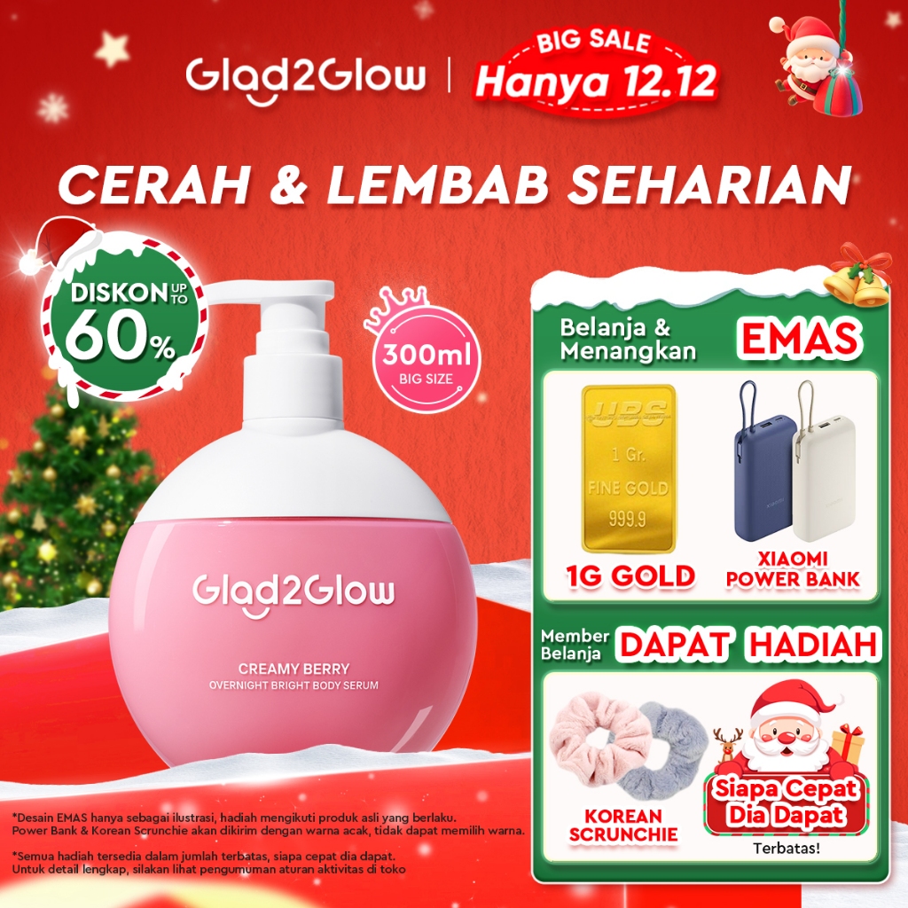 Glad2Glow Creamy Berry Overnight Bright Body Serum 300ml body lotion handbody aha whitening body ser