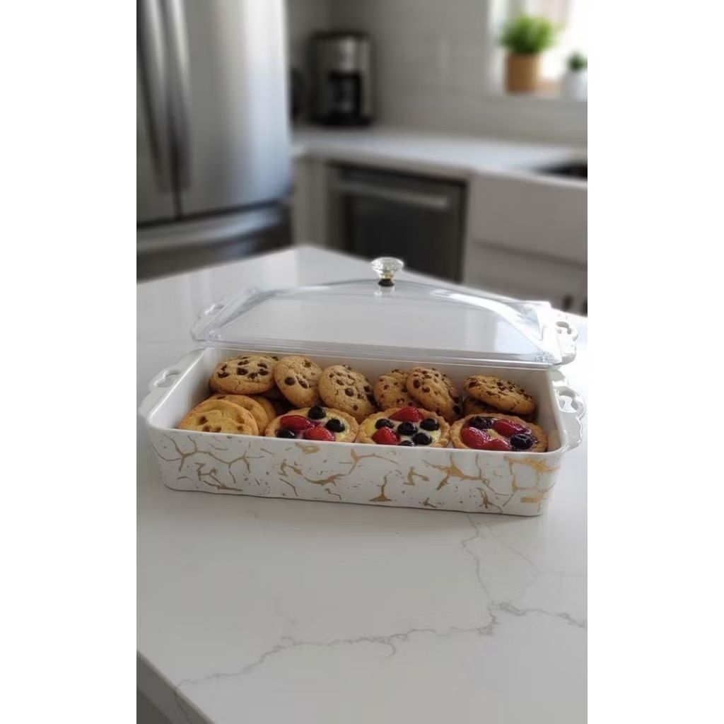 Tempat kue brownis keramik marble fiorenza/wadah kue brownis