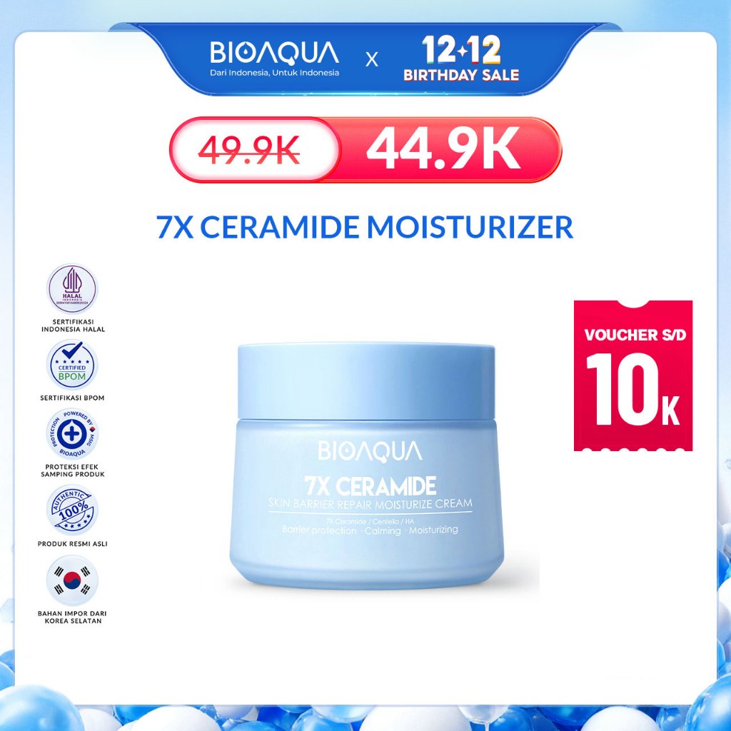 BIOAQUA 7X Ceramide Skin Barrier Repair Moisturizer Cream 50g Pelembab Wajah Cream Pemutih Wajah Day