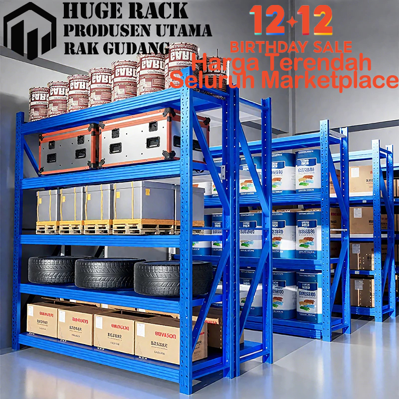 Rak Gudang Rak Besi Heavy Duty Serbaguna 1500KG Rak Penyimpanan 3/4 Susun Rak Besi Siku Rak Supermar