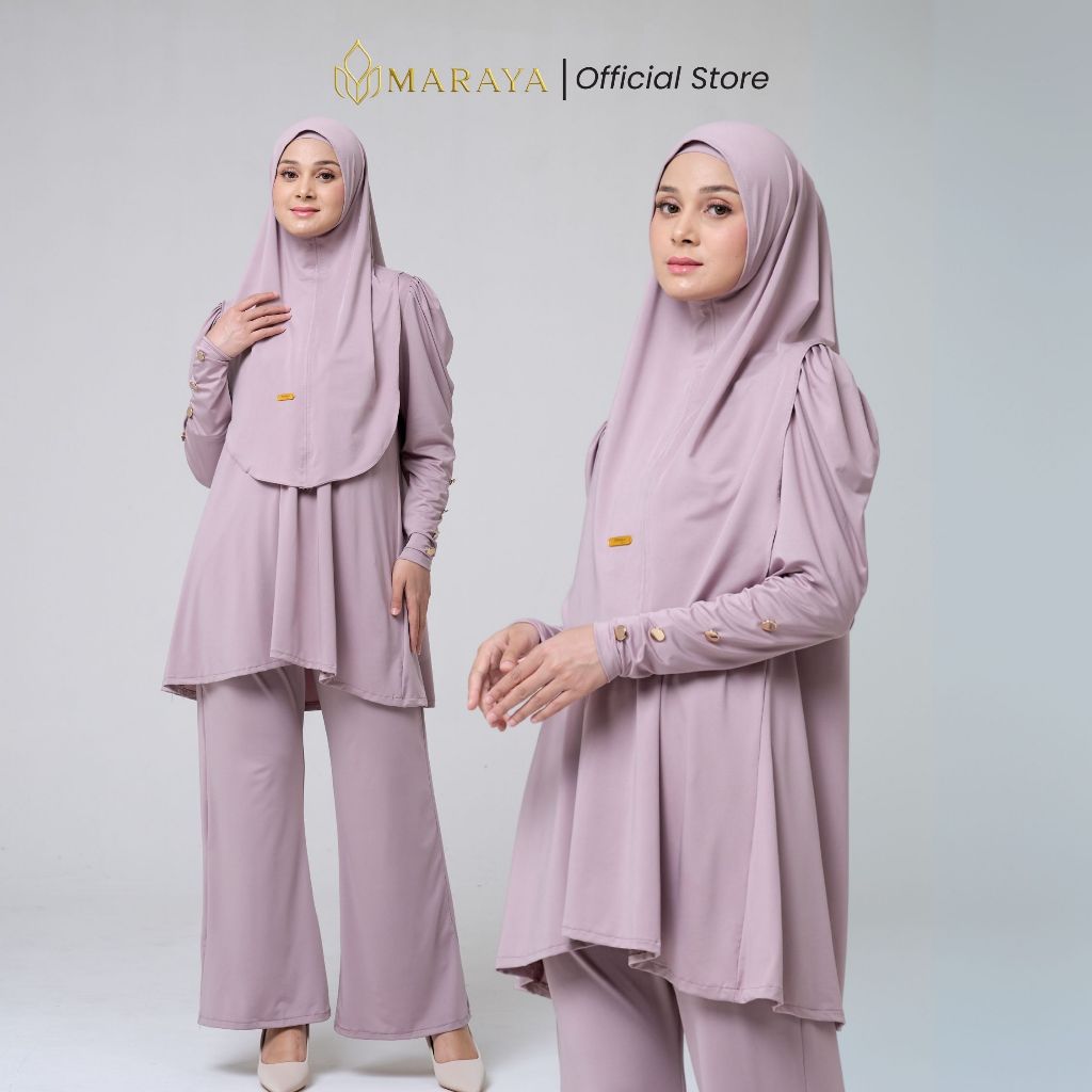 Maraya - Anissa One Set Jersey Premium Lilac Setelan Wanita Hijab Celana Semi Cutbray