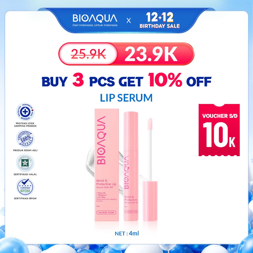 BIOAQUA Moist & Protective Lip Serum With SPF Moisturizing Berubah Warna Pink Lip Balm Lip Care Seru
