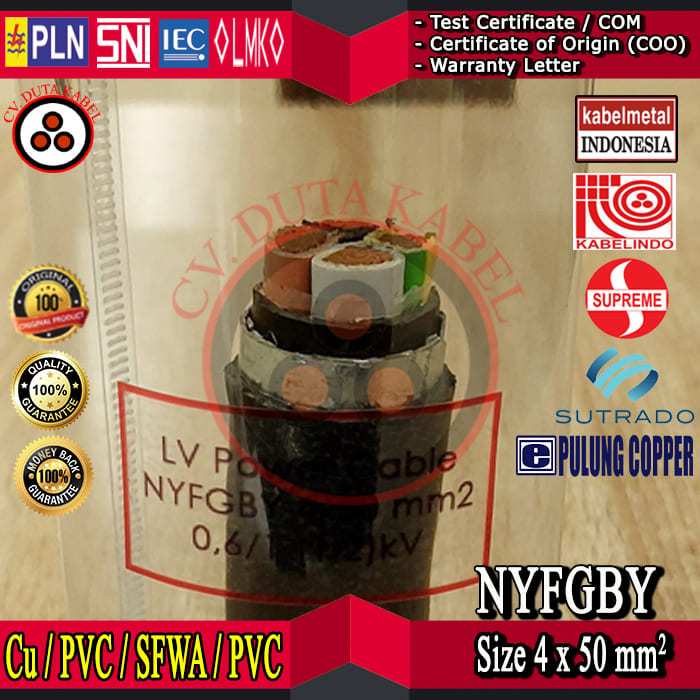 Kabel NYFGBY 4x50 mm2 MERK KABELMETAL (KMI)/SUPREME/KABELINDO/SUTRADO/PULUNG/4x50 mm2
