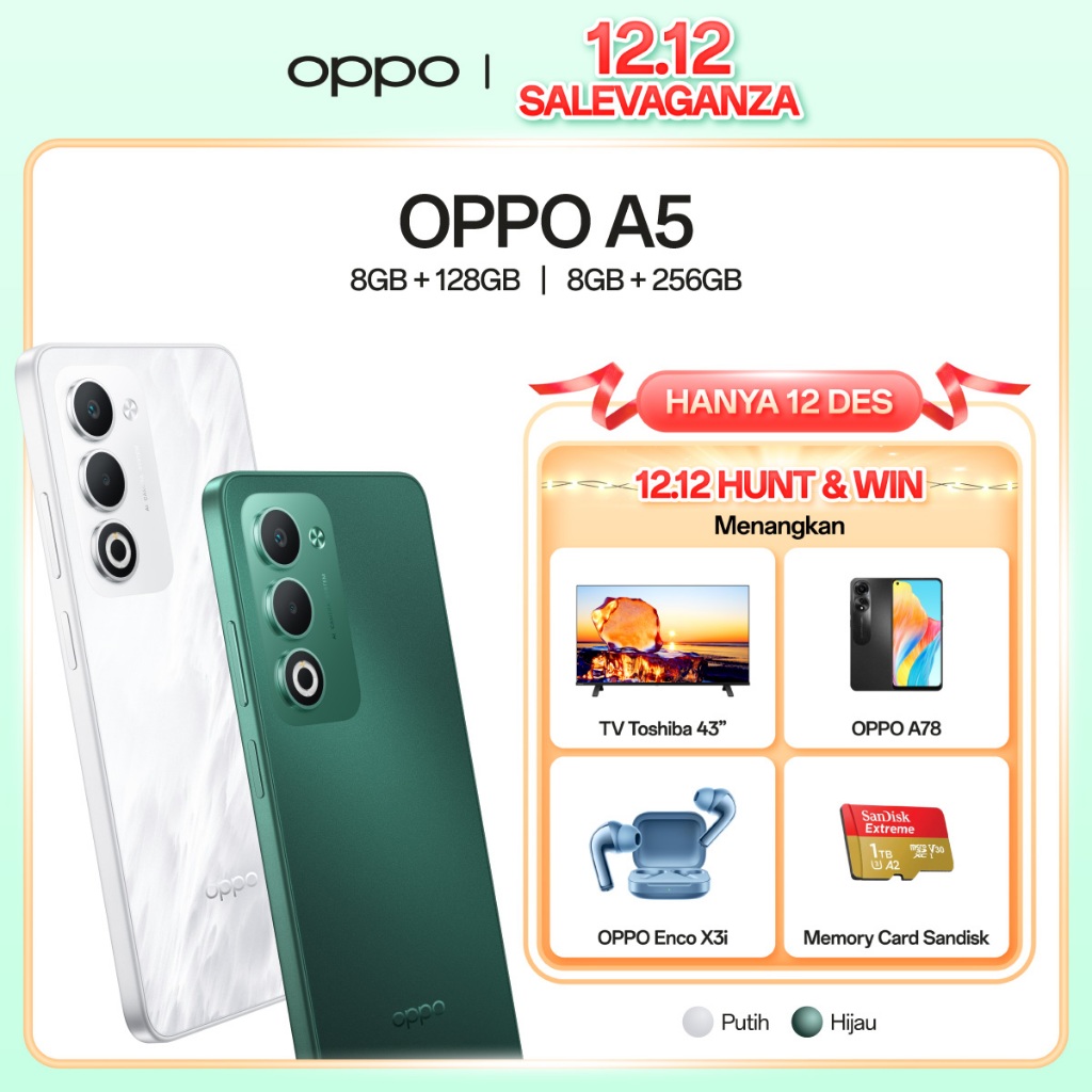 OPPO A5 8GB/128GB & 8GB/256GB [Military-Grade Shock Resistance, IP65 Water Resistant, 6000mAh Large 
