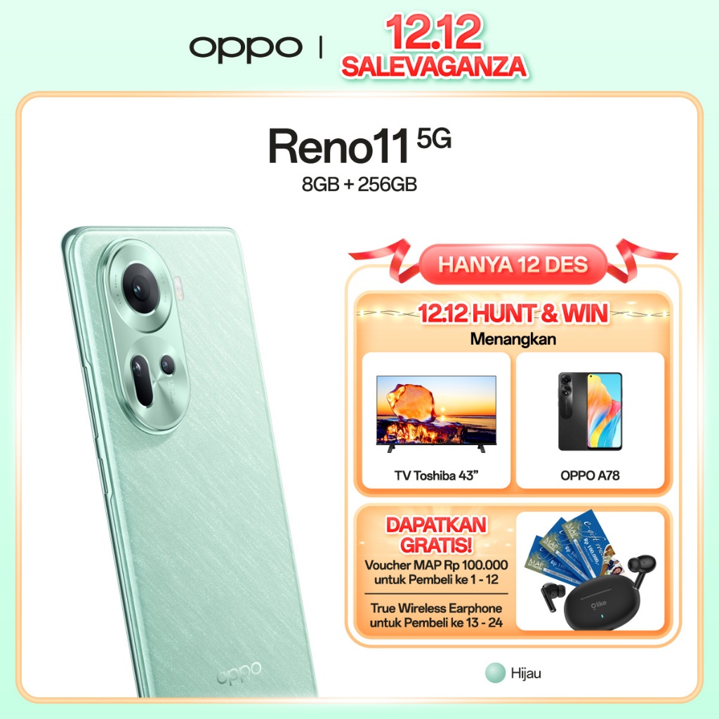 OPPO Reno11 5G 8GB/256GB [50MP OIS Main Camera, 32MP Telephoto Portrait, 67W SUPERVOOC, 5000mAh Larg