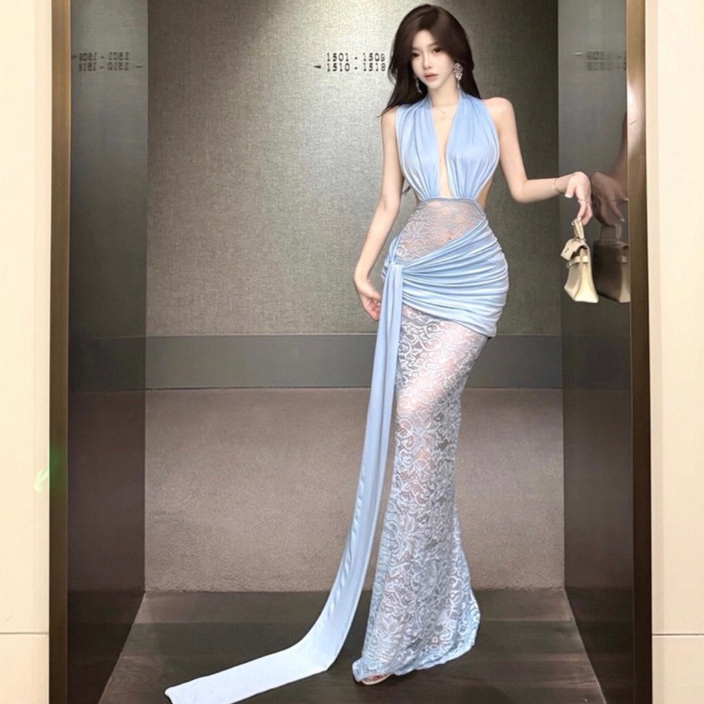 Lace Dress Wanita biru Party Sexy Dress Impor D0924 blue party dress/ dress pesta biru / sexy lace d