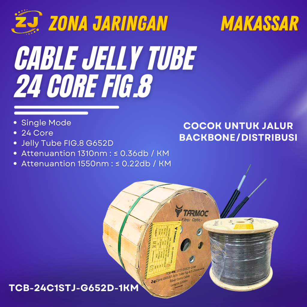 Tarmoc TCB-24C1STJ-G652D-1KM  | Fiber Optic Cable G652D Fig-8 Jelly Tube 24 Core 1000m Kabel FO 24C 