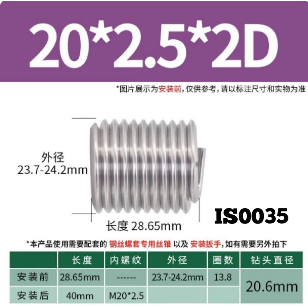 1pcs recoil m20x2.5 2D helicoil recoil thread repair