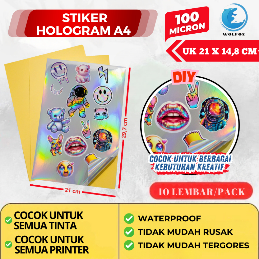 STIKER HOLOGRAM A4 INKJET ISI 10 LEMBAR WATERPROOF /STICKER HOLOGRAM UKURAN A4 ANTI AIR
