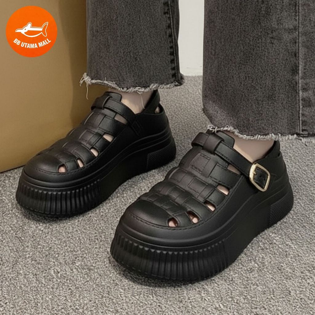 BB UTAMA MALL Sandal Wanita Kekinian Sandal Fuji Korea Sol Tinggi Sandal Sepatu Jelly Wanita Lace-up