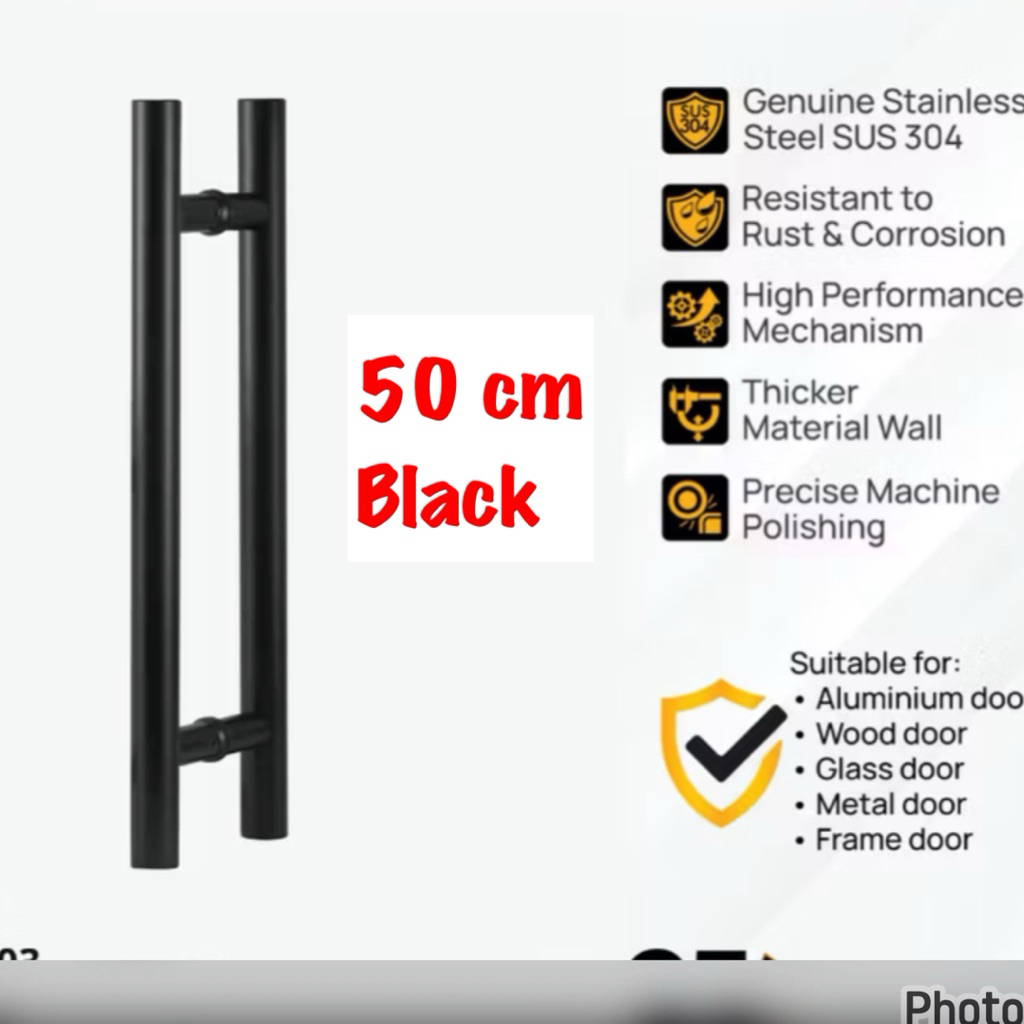 gagang pintu 50 cm black matte merk pull handel solid ukuran 45 cm sale promo/ Pull handle solid 45 