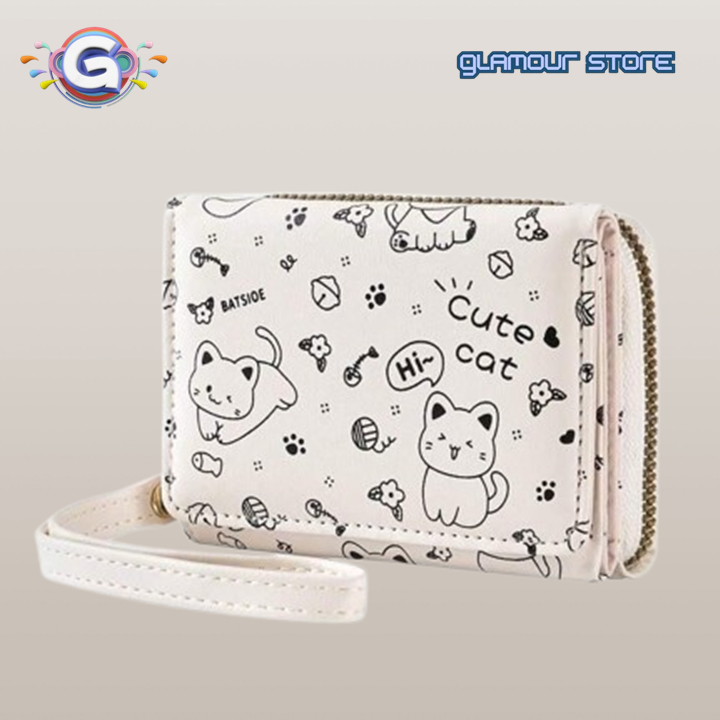 cat cute-dompet lipat 3 mini dompet wanita dompet kartu dompet uang koin terbaru