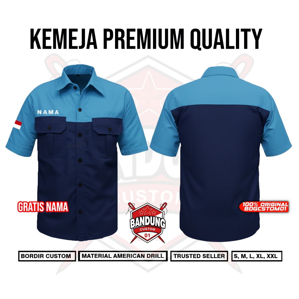 Kemeja Pdl Tactical Lengan Pendek Premium American Drill Custom Bordir Kemaja Xtc Kembar