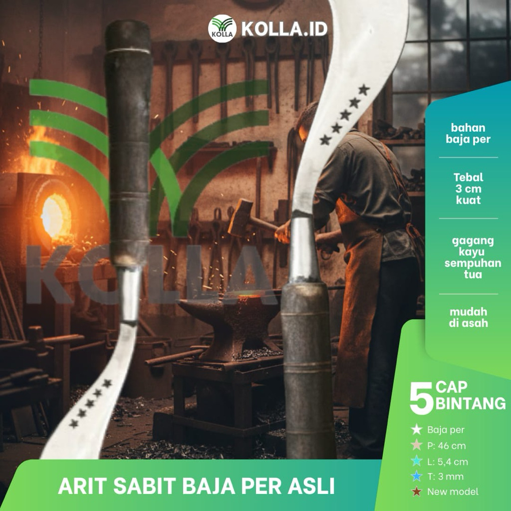 Alat Bertani Cab Bintang 5 Kolla Arit Baja Per Asli Gagang Kayu