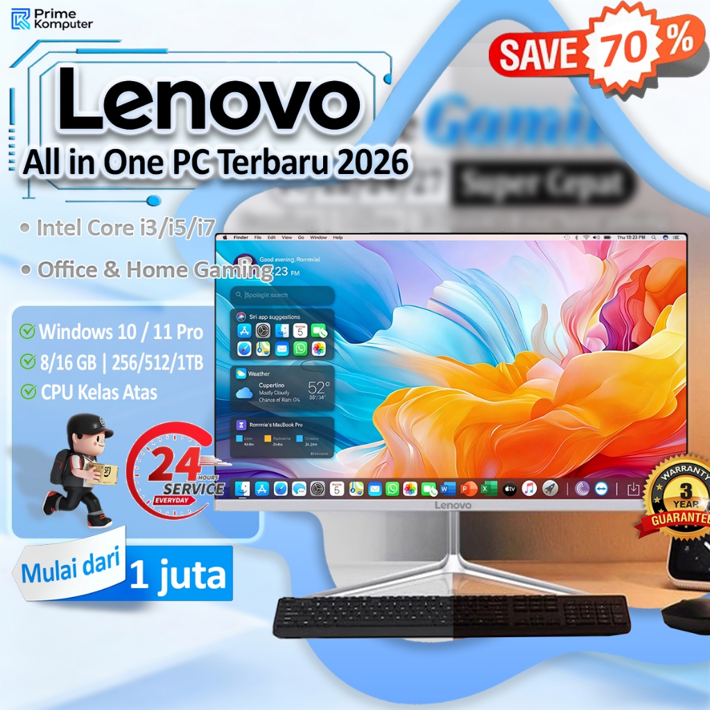 Lenovo Komputer Full PC All-in-One Baru 2026 Terbaru HD Super Tipis Intel Core i3/i5/i7 Untuk Rumah,