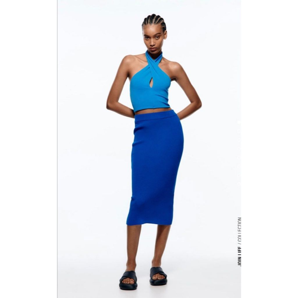 ZARA NAVY HALTER NECK TANK TOP