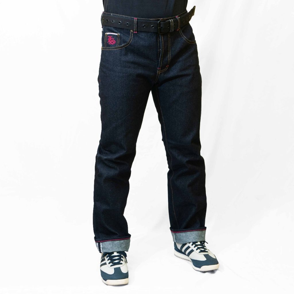 Livingston-Celana jeans panjang Pria Raw Denim 16oz Selvedge accent Slimstraight-Rembo