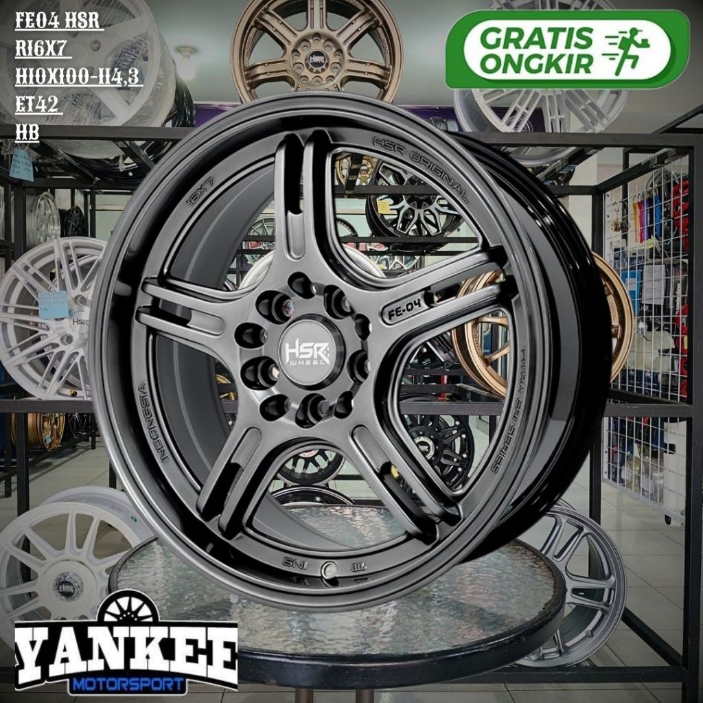 Velg Mobil Ring 16 FE04 HSR WHEEL R16 Lebar 7 hyper Black Lubang 5x100/114,3