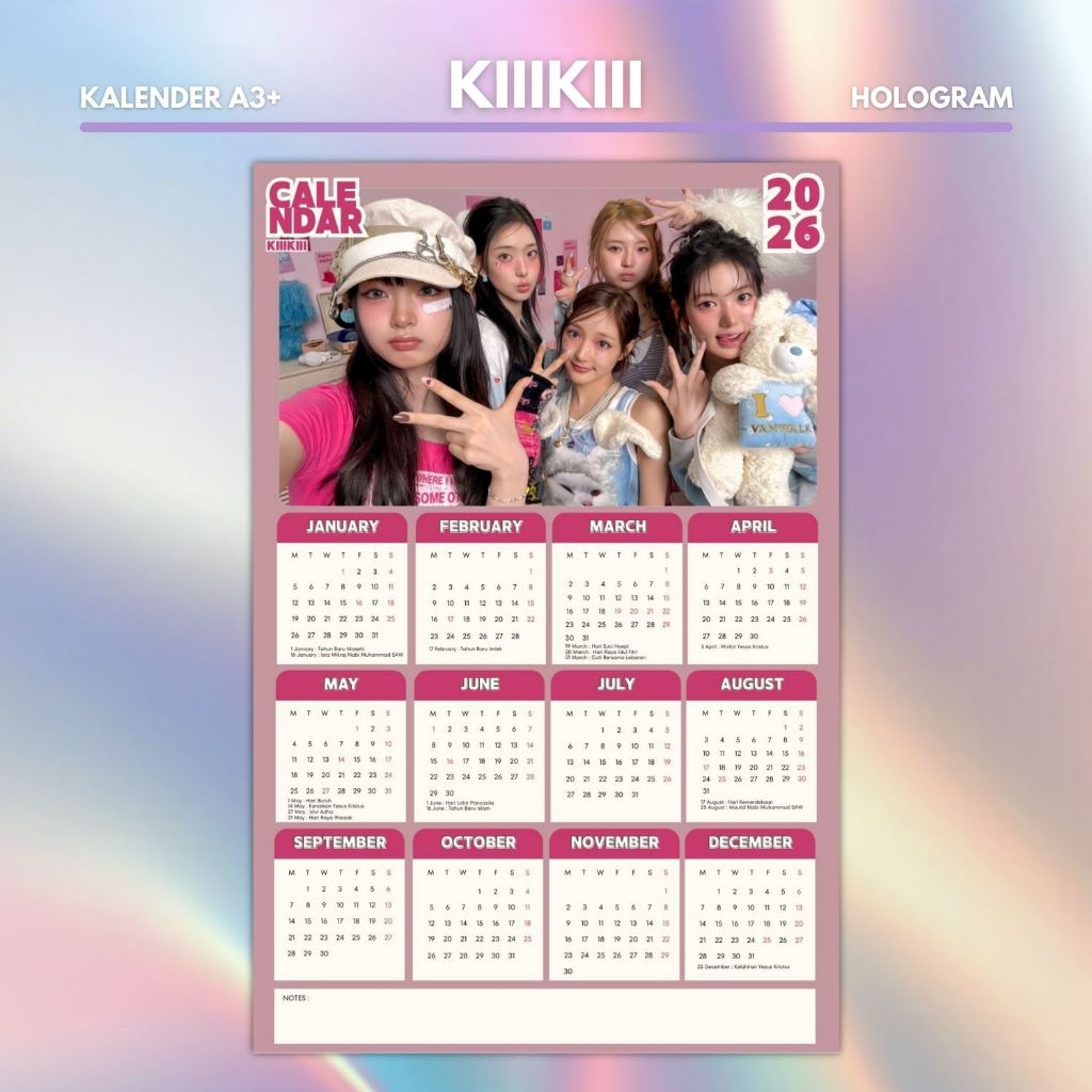 HOLOGRAM 2026 KALENDER KIIIKIII KPOP UNOFFICIAL SUI HAUM LEESOL JIYU KYA