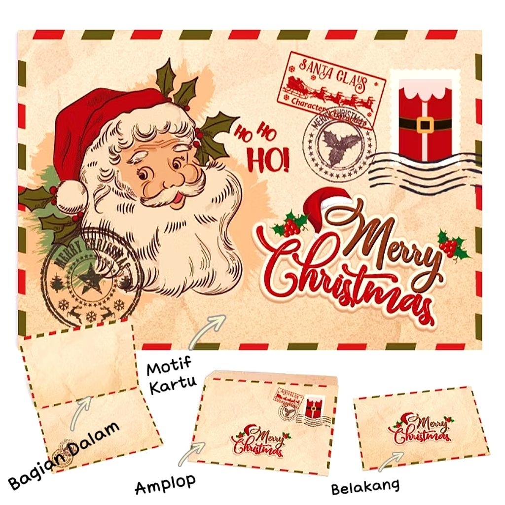 Christmas Greeting Card + Amplop. Kartu Ucapan Nata Estetik Vintage