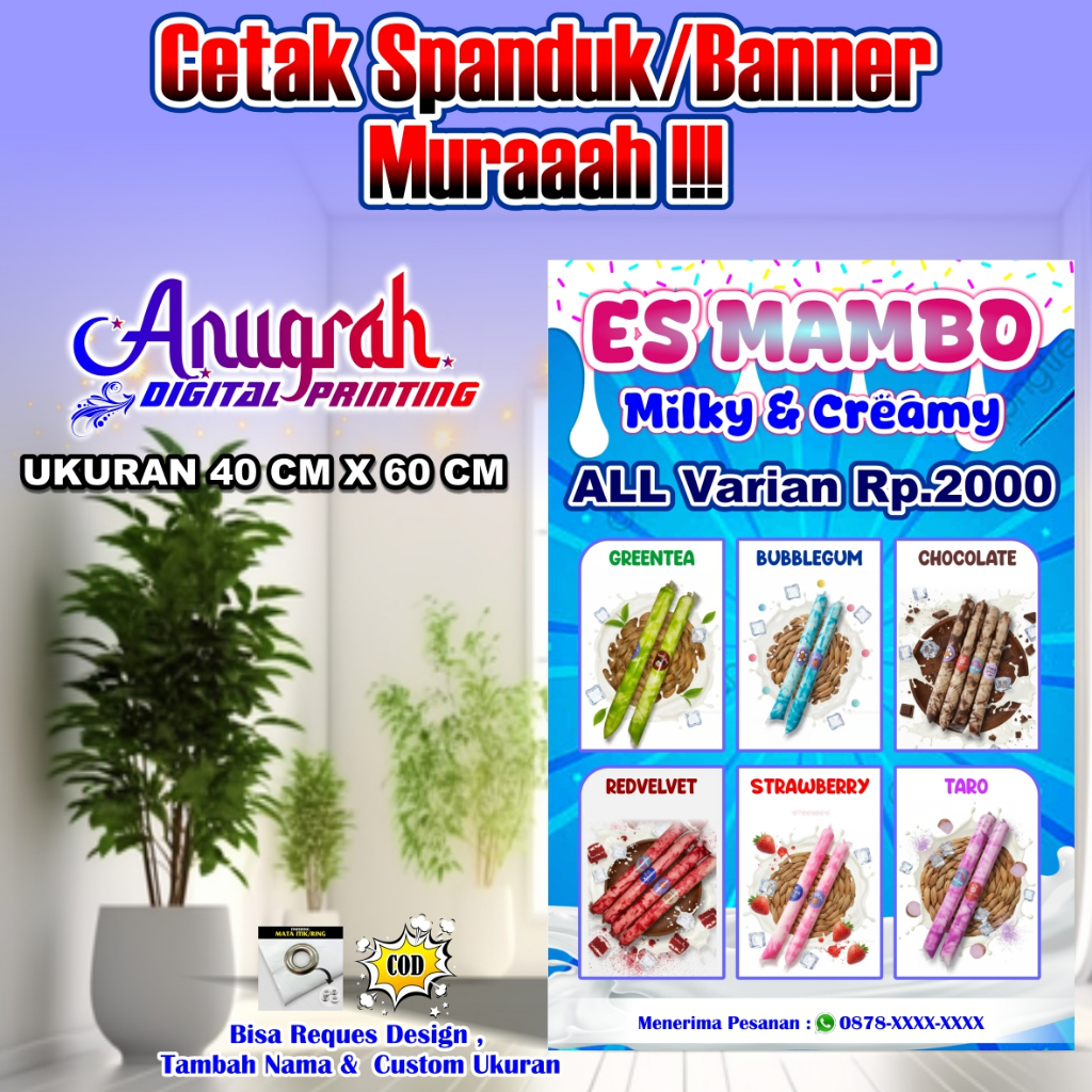 Spanduk Banner Es Mambo Ukuran 40 cm x 60 cm
