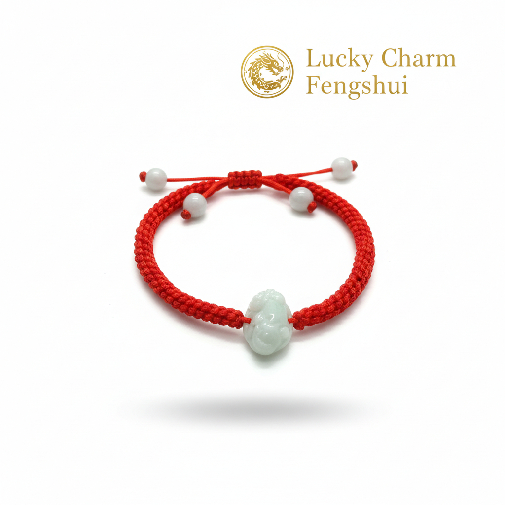 Gelang Tali Merah Keberuntungan Giok Myanmar – Handmade Feng Shui Protection Bracelet GL-99