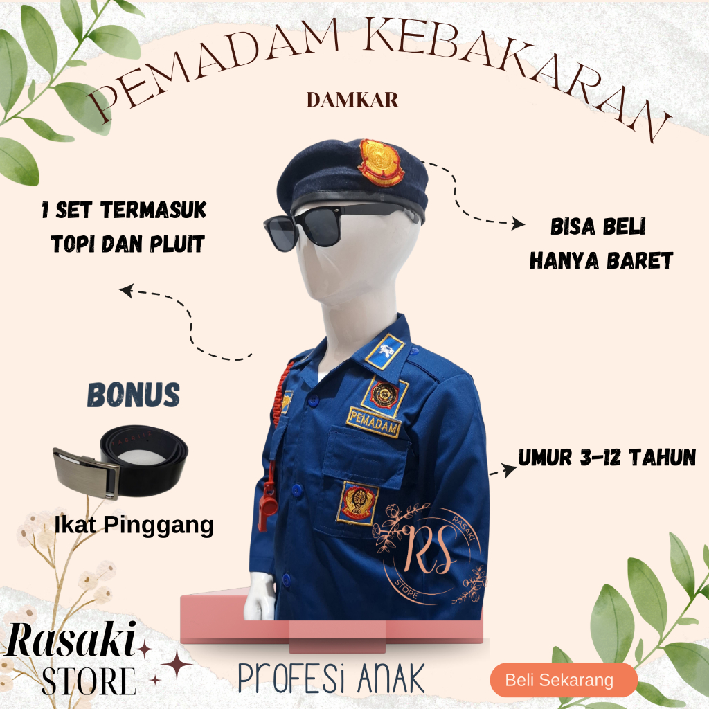 PDL DAMKAR PEMADAM KOSTUM CARNAVAL AGUSTUSSAN PROFESI ANAK PEMADAM DAMKAR TK PAUD COD SETELAN KOSTUM
