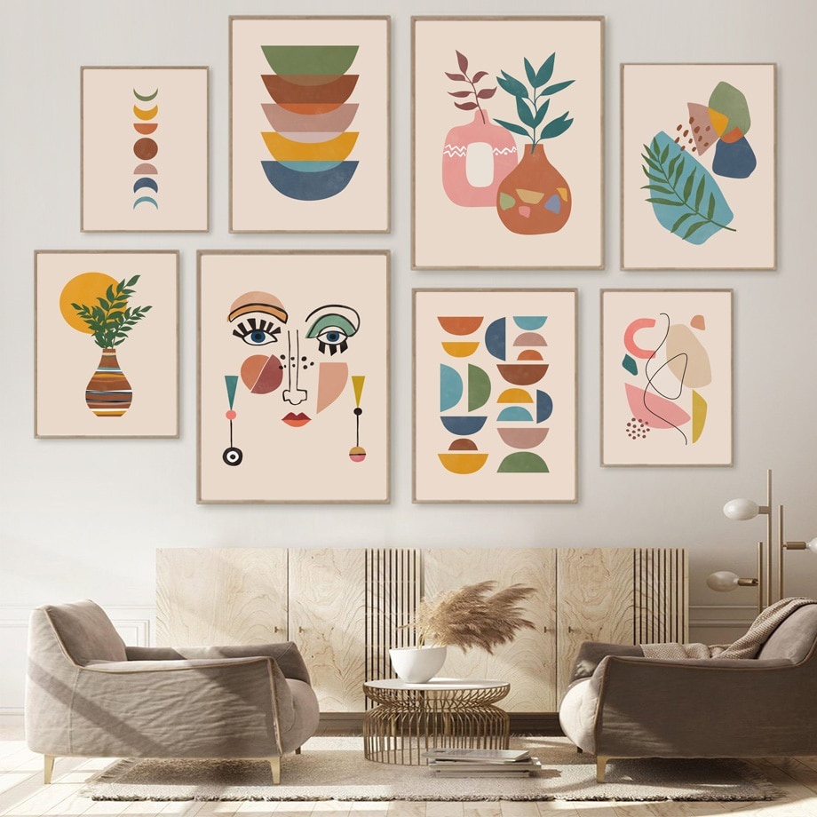 Kamar Aesthetic Lukisan Hiasan Dinding Dekorasi Dinding Abstrak Geometris Untuk Ruang Tamu Dan Kamar