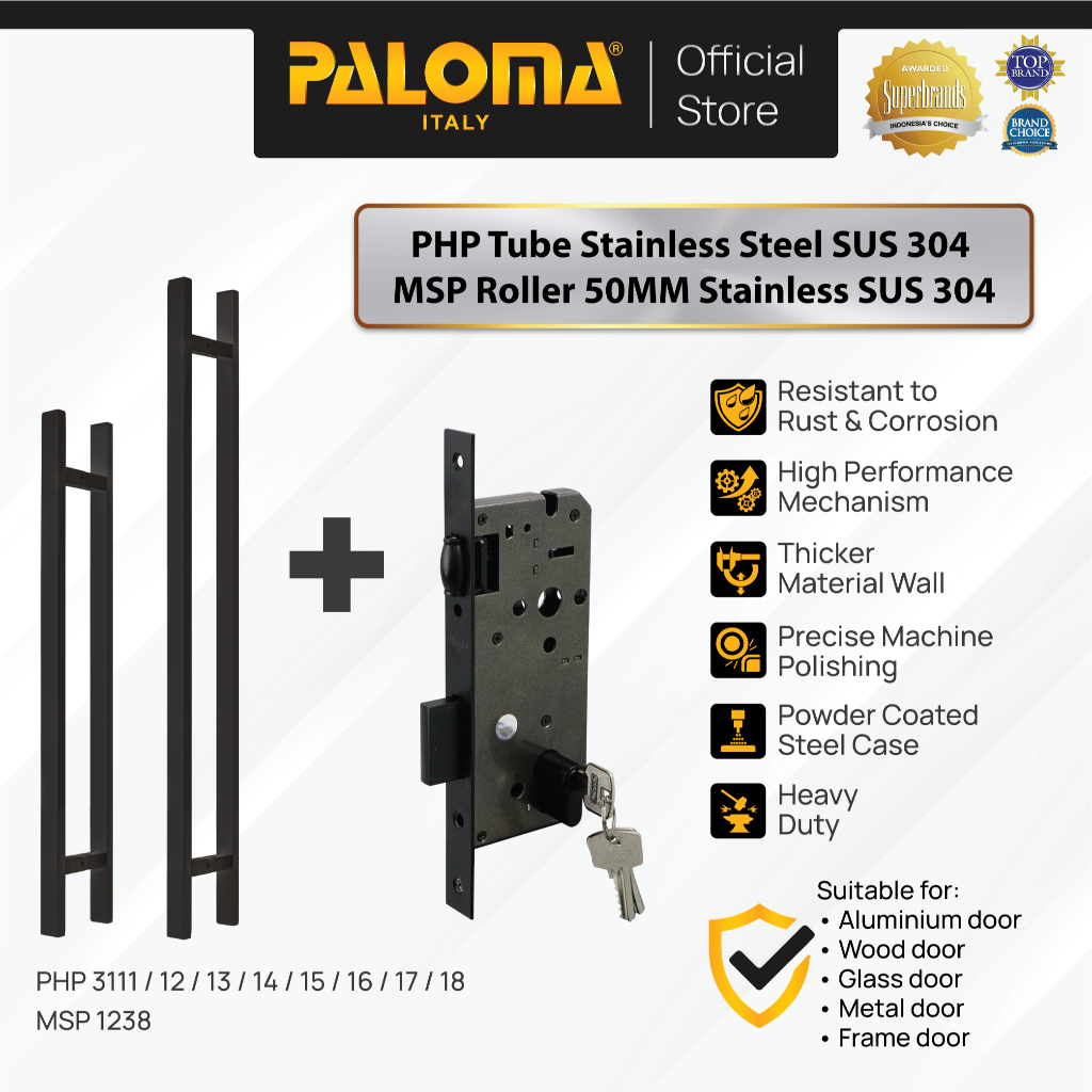 PALOMA Paket Gagang Tarikan Pintu Door Pull Handle Pisah Misah Lockset Lock Set Complete Komplit Sta