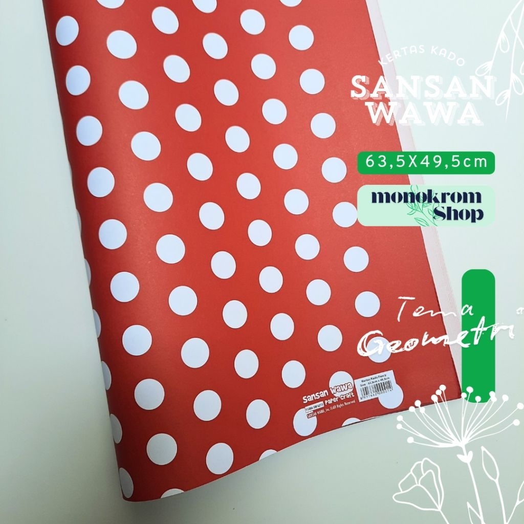 Kertas Kado Sansan Wawa Geometry Motif Polkadot Besar Merah Red - Wrapping Paper Craft