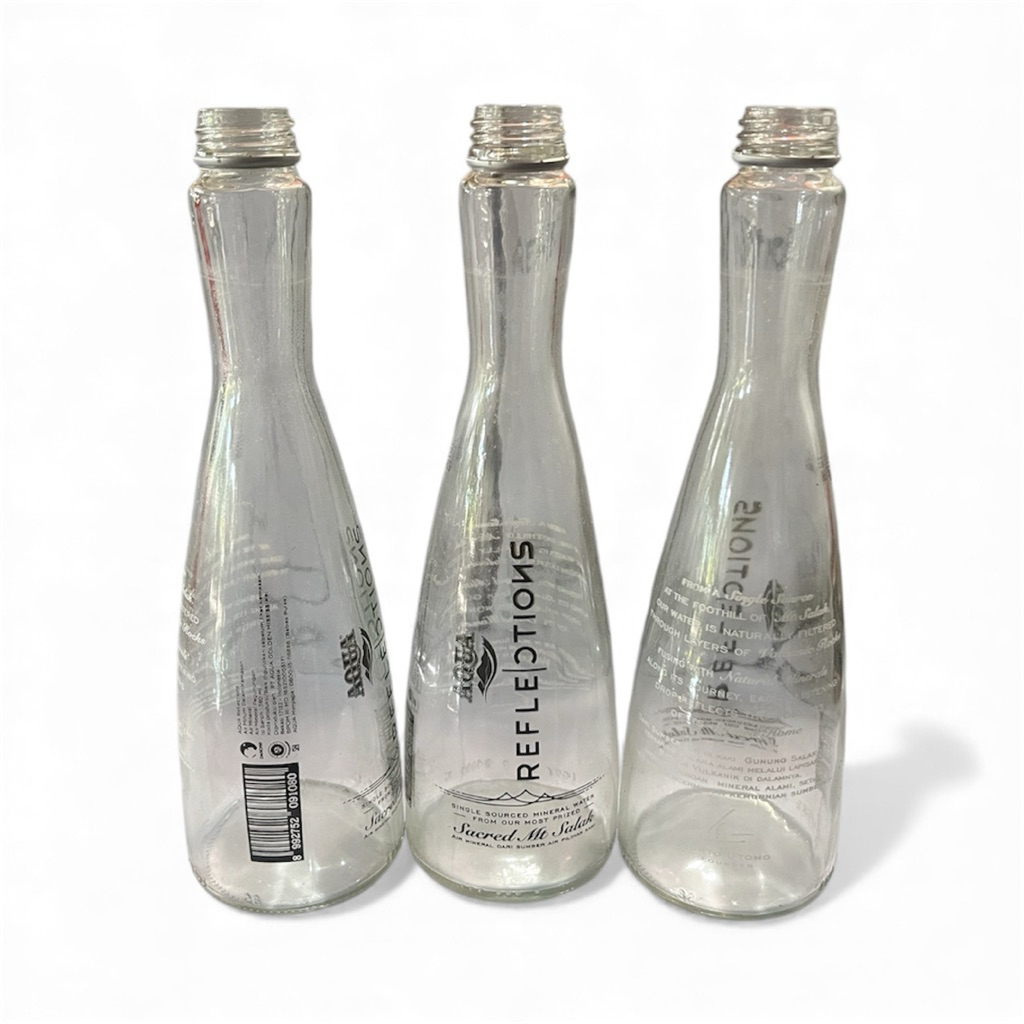 BOTOL KACA Kosong AQUA REFLECTION 380 ml Vas Bunga Tempat Ikan Cupang