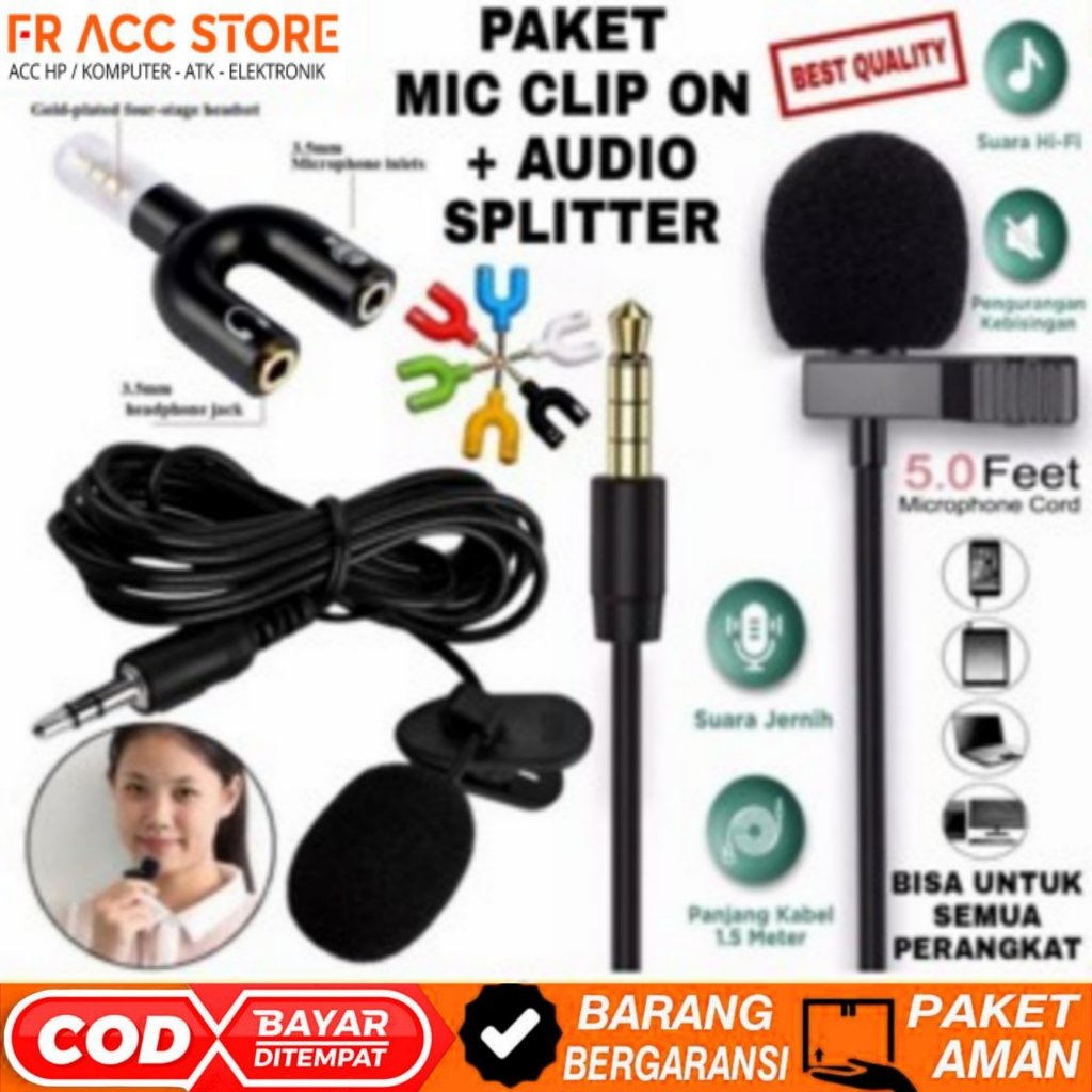 MIC CLIP ON + AUDIO SPLITTER 2IN1 PAKET MIC CLIP ON DAN SPLITTER