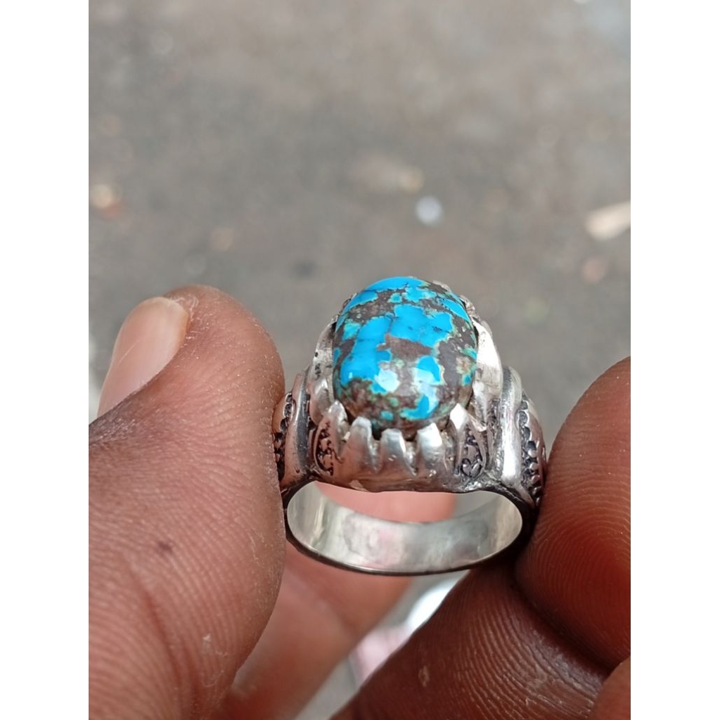 batu pirus persia lawas ring perak tebal