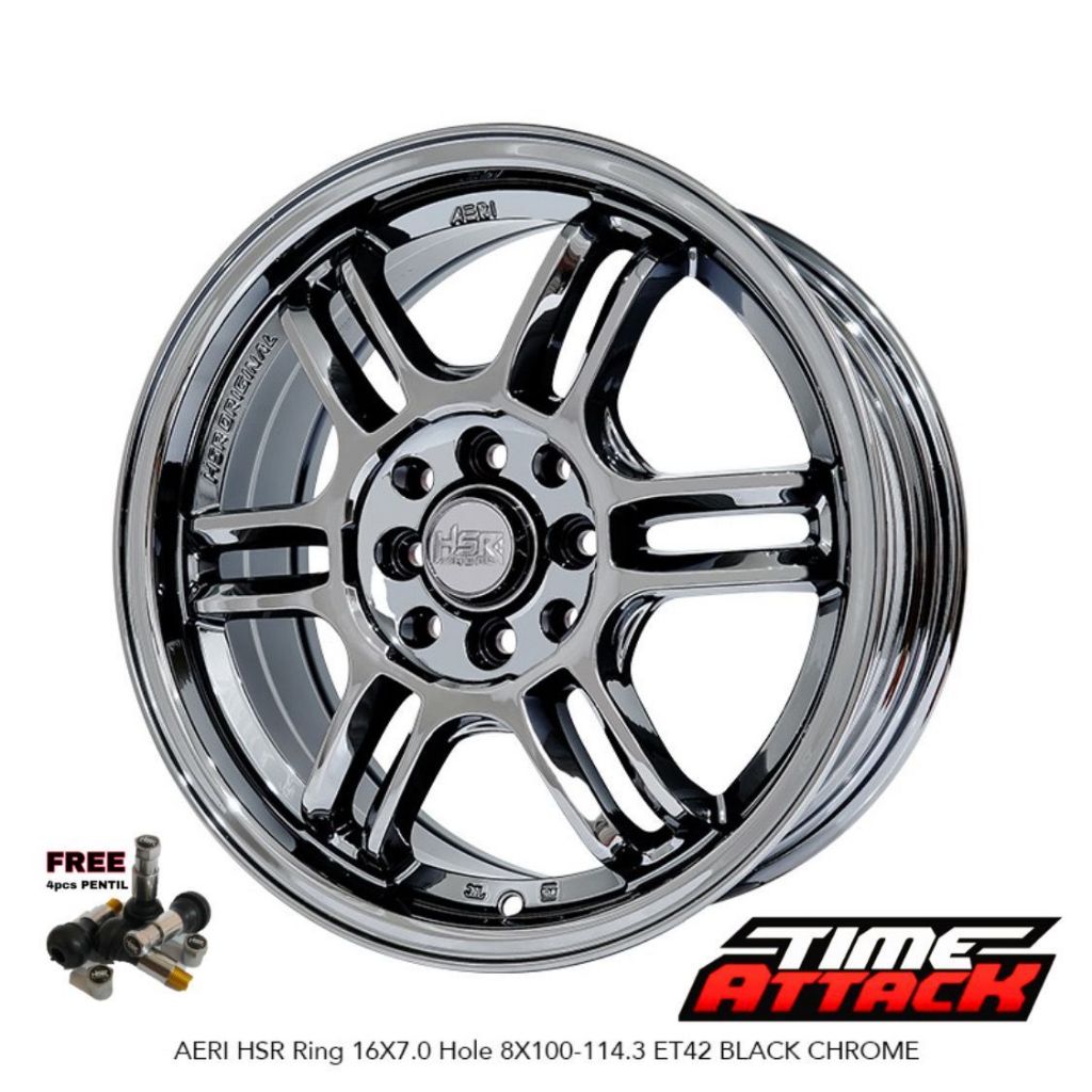 Velg Mobil Honda City Hatchback Ring 16 HSR WHEEL Tipe Aeri Black Chrome Velg Hsr R16
