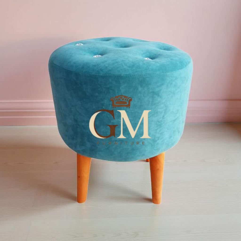 kursi stool bulat minimalis kaki kayu furniture