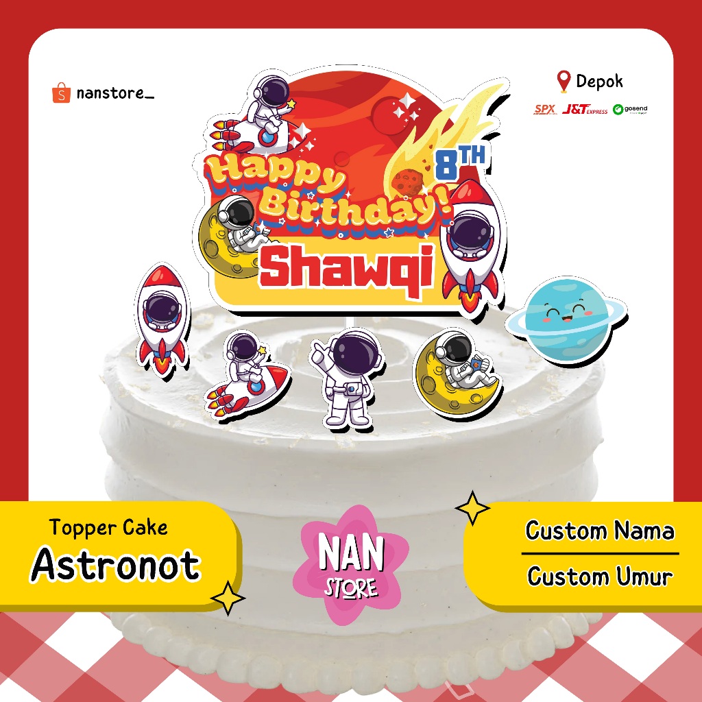 Topper Cake Astronot [Custom Nama dan Umur]