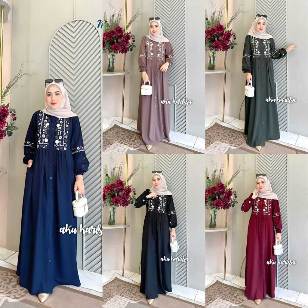 Gamis Sabrina Bordir Lengan Balon Marcella By Aku Karissa