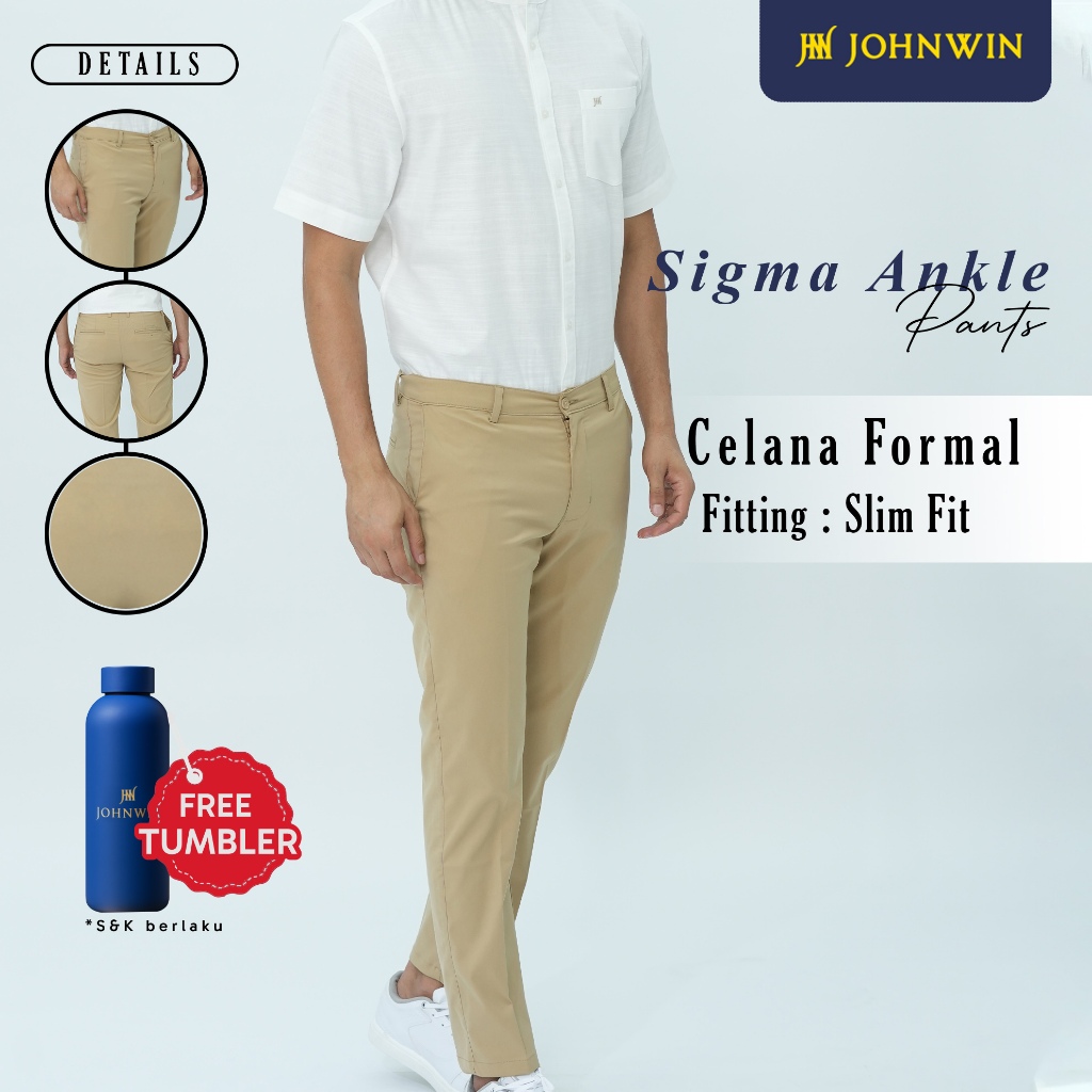 Johnwin - Celana Formal Sigma Ankle Pants - Celana Panjang Pria - Bahan Katun Polyester - Slim Fit -