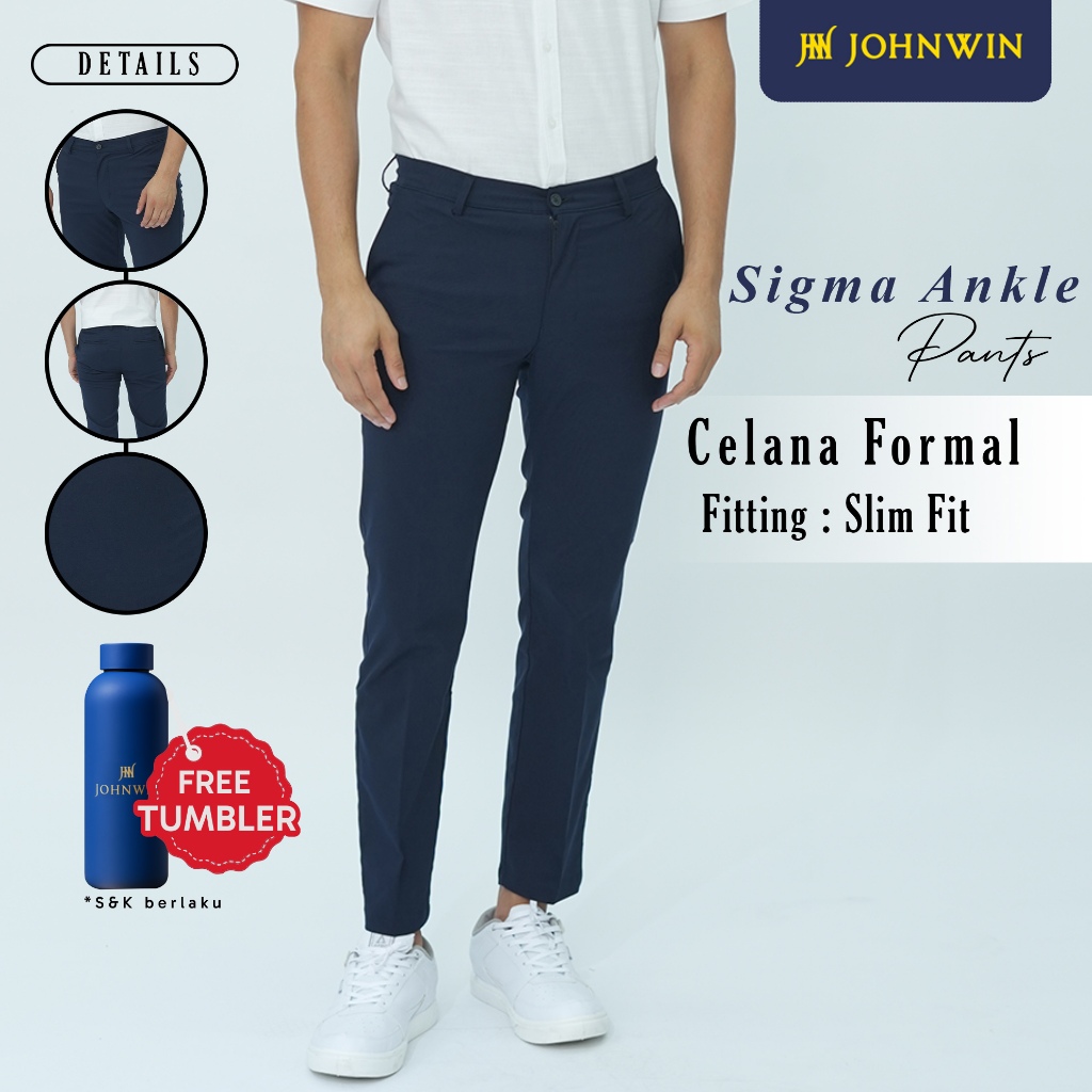 Johnwin - Celana Formal Sigma Ankle Pants - Celana Panjang Pria - Bahan Katun Polyester - Slim Fit -