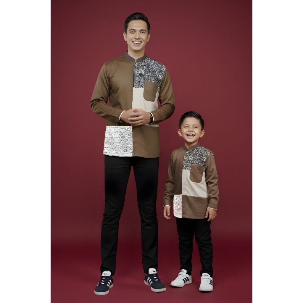 Atthara Olive baju koko alachwan bisa couple ayah dan anak cocok untuk dijadikan baju lebaran keluar