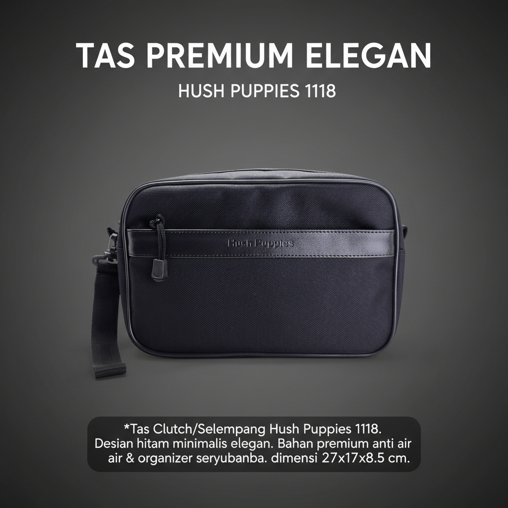 TAS PRIA HUSH PUPPIES HITAM 1118 PREMIUM | MULTIFUNGSI SELEMPANG ATAU HAND BAG ORGANIZER