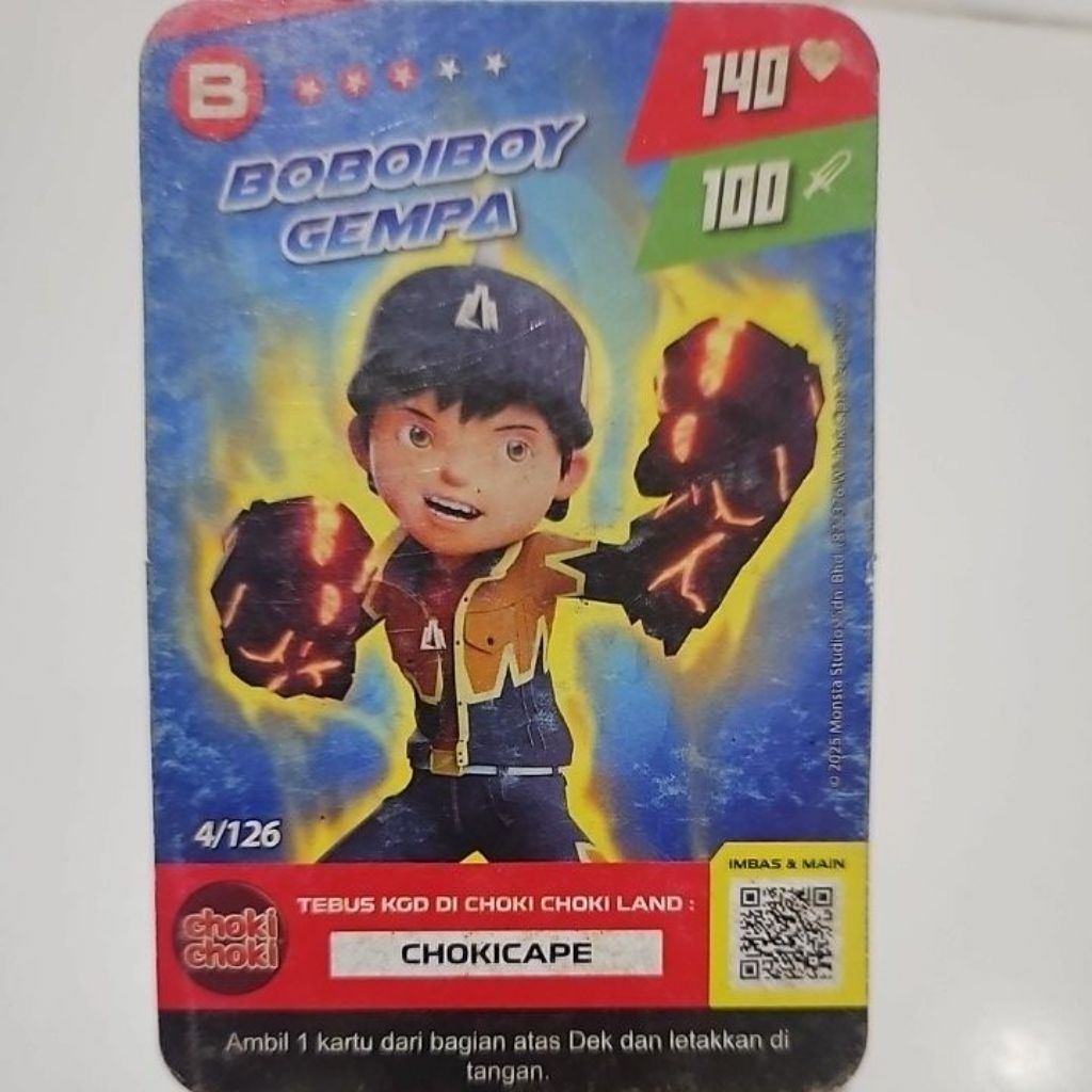 Kartu Choki Choki Boboiboy Gempa Limited Edition