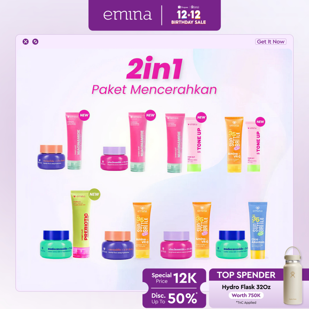 Emina Water Gel Moisturizer 30 g Hydrating - Paket 2in1 Moisturizer, Sunscreen, Face Wash | Mencerah