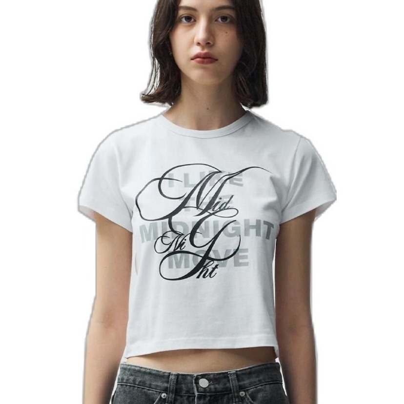 Midnight Move CROPTOP Warna Putih Cuttingan FITBODY Kaos Wanita Lengan Pendek