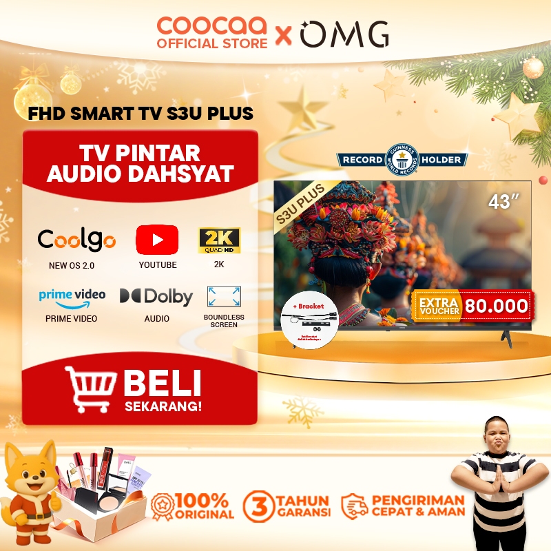 [+BRACKET] NEW COOCAA 43 inch S3U PLUS - Coolita 3.0 - Smart TV - Youtube/ Prime Video - Dolby Audio