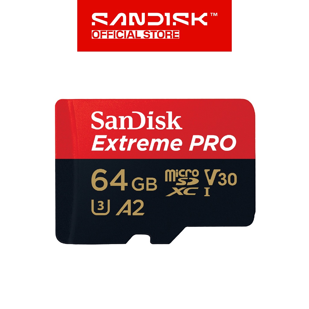 SANDISK microSDXC Extreme Pro 64GB Class 10 UHS-I A2 V30 U3 4K UHD Action Cam (Up to 200MB/s)
