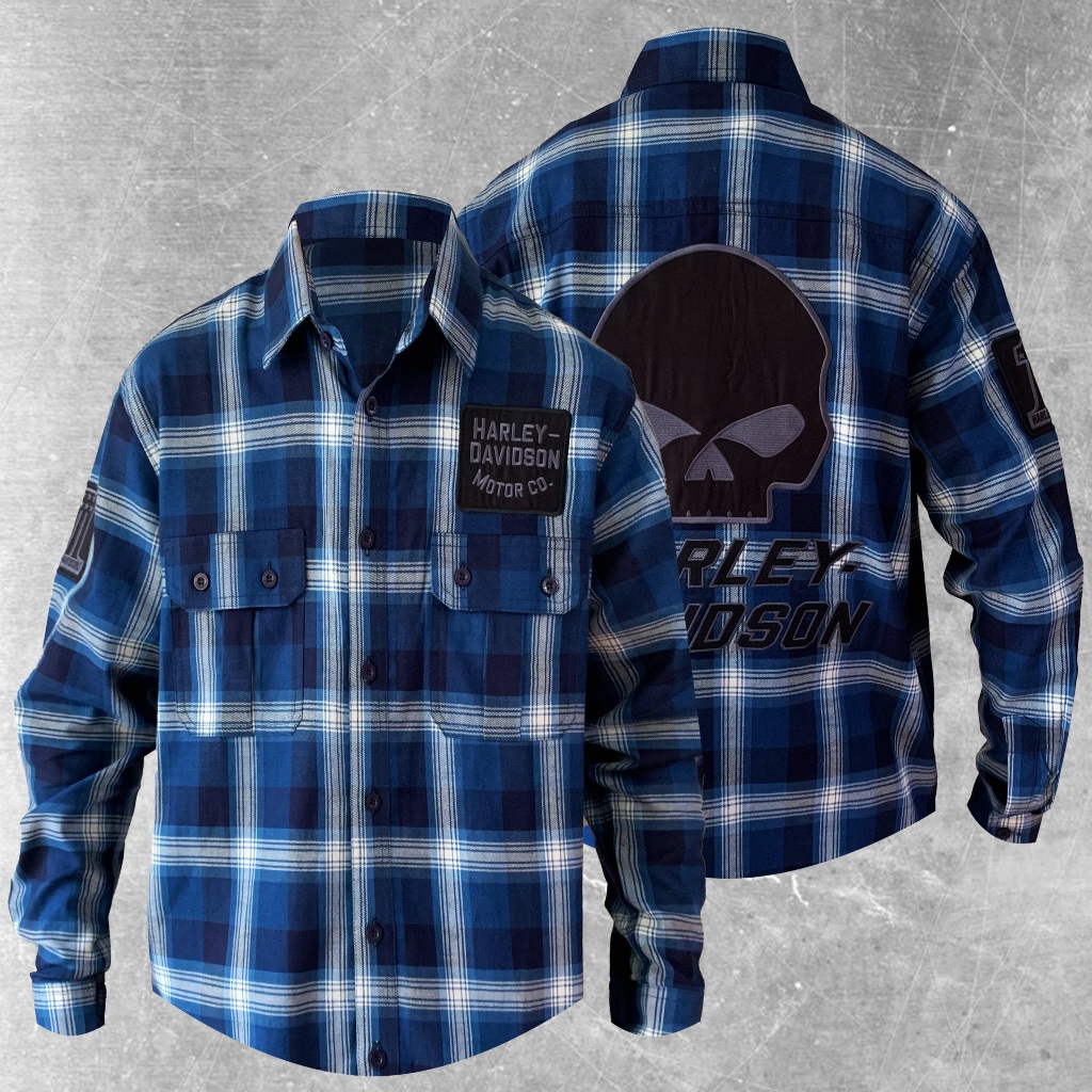 Kemeja Flanel pria harleydavidson tengkorak 060
